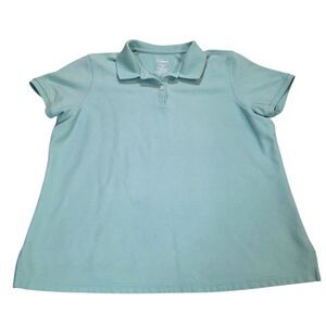 ​L.L. Bean Women's Polo Shirt 1X Relaxed Fit Blue Pique Cotton Short Sleeve